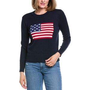 Hannah Rose Womens Flag Intarsia Cashmere-Blend Sweater, Blue
